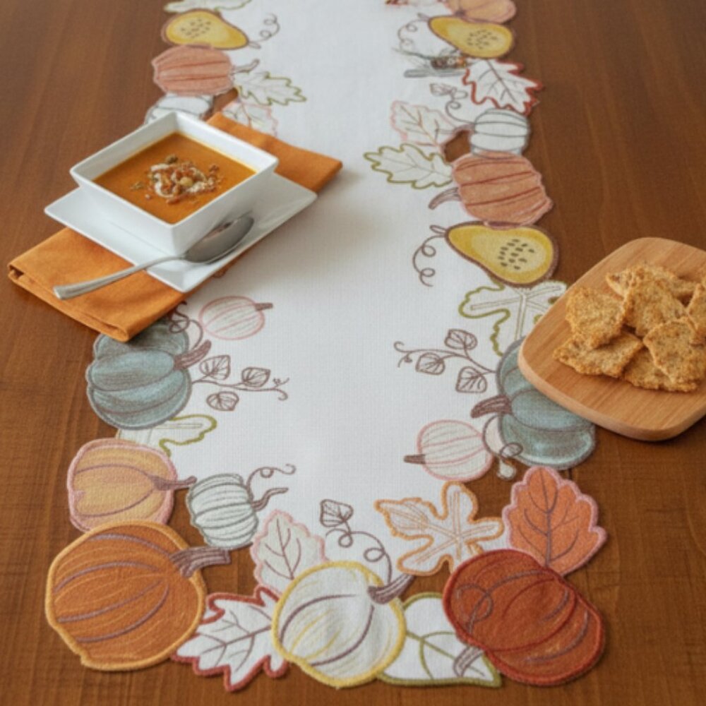 Fall Pumpkin Table Runner 13x36 Autumn Harvest Thanksgiving Decor